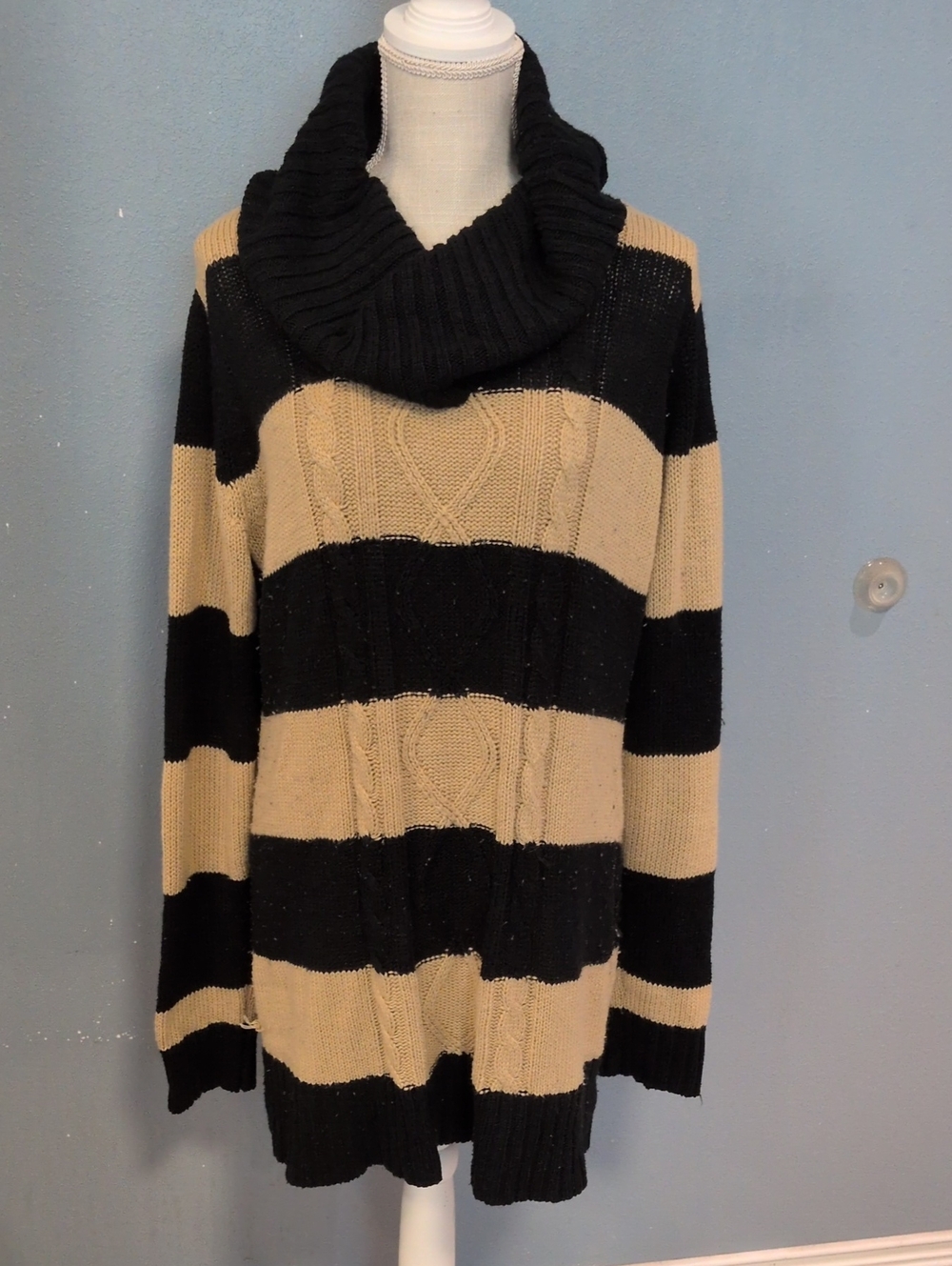 Faded Glory Oversized Chunky Cable Knit Slochy Cowlneck Sweater Dress Minimalist